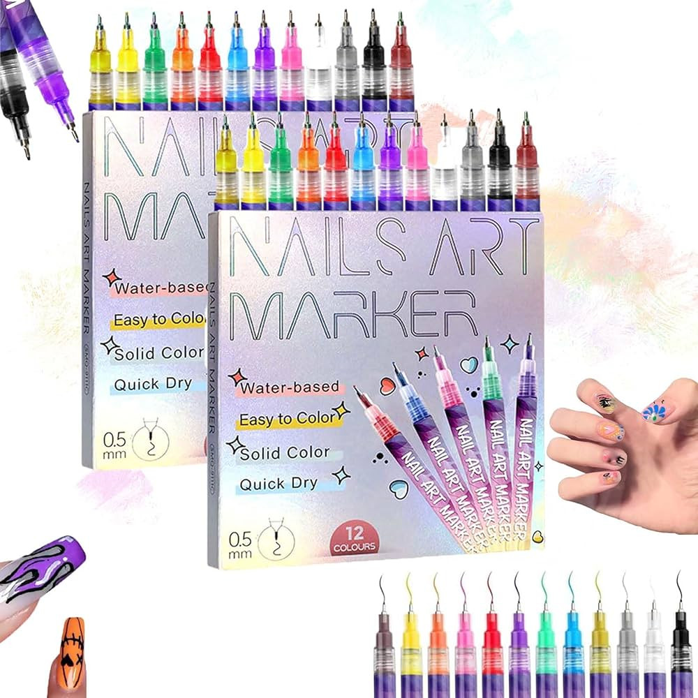 2026 Upgraded 12 Colors Nail Art Pens Set,Nail Art Markers For Kids Gel Nails Arts Pens For Paint... | Amazon (US)