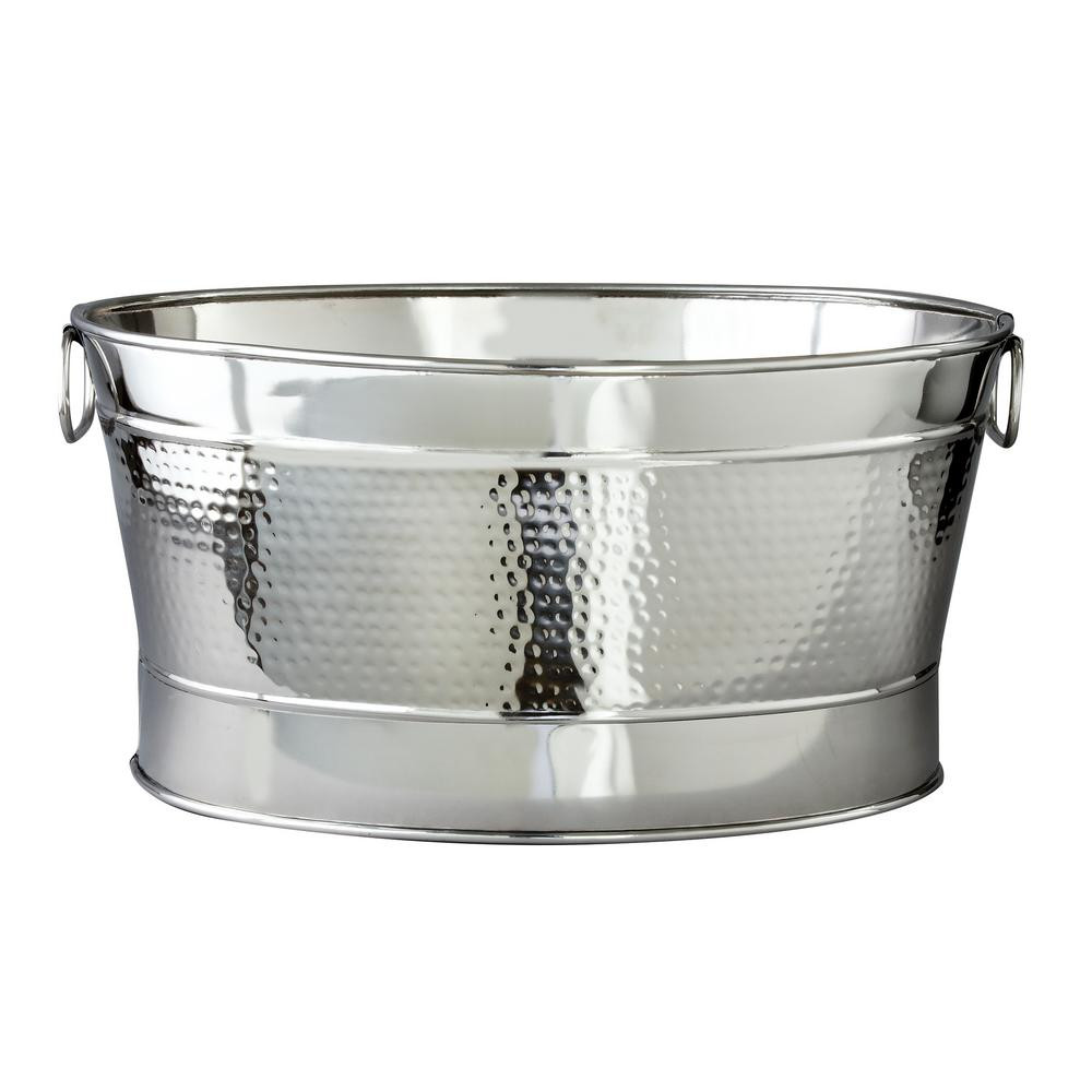 Elegance 7 Gal. Stainless Steel Hammered Oval Party Tub 72623 - The Home Depot | The Home Depot
