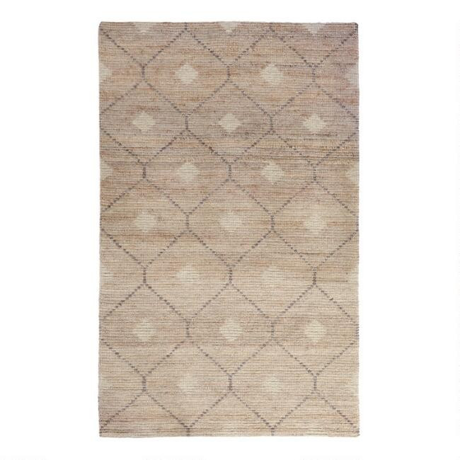 Tan and Gray Lattice Jute and Wool Rustica Area Rug | World Market