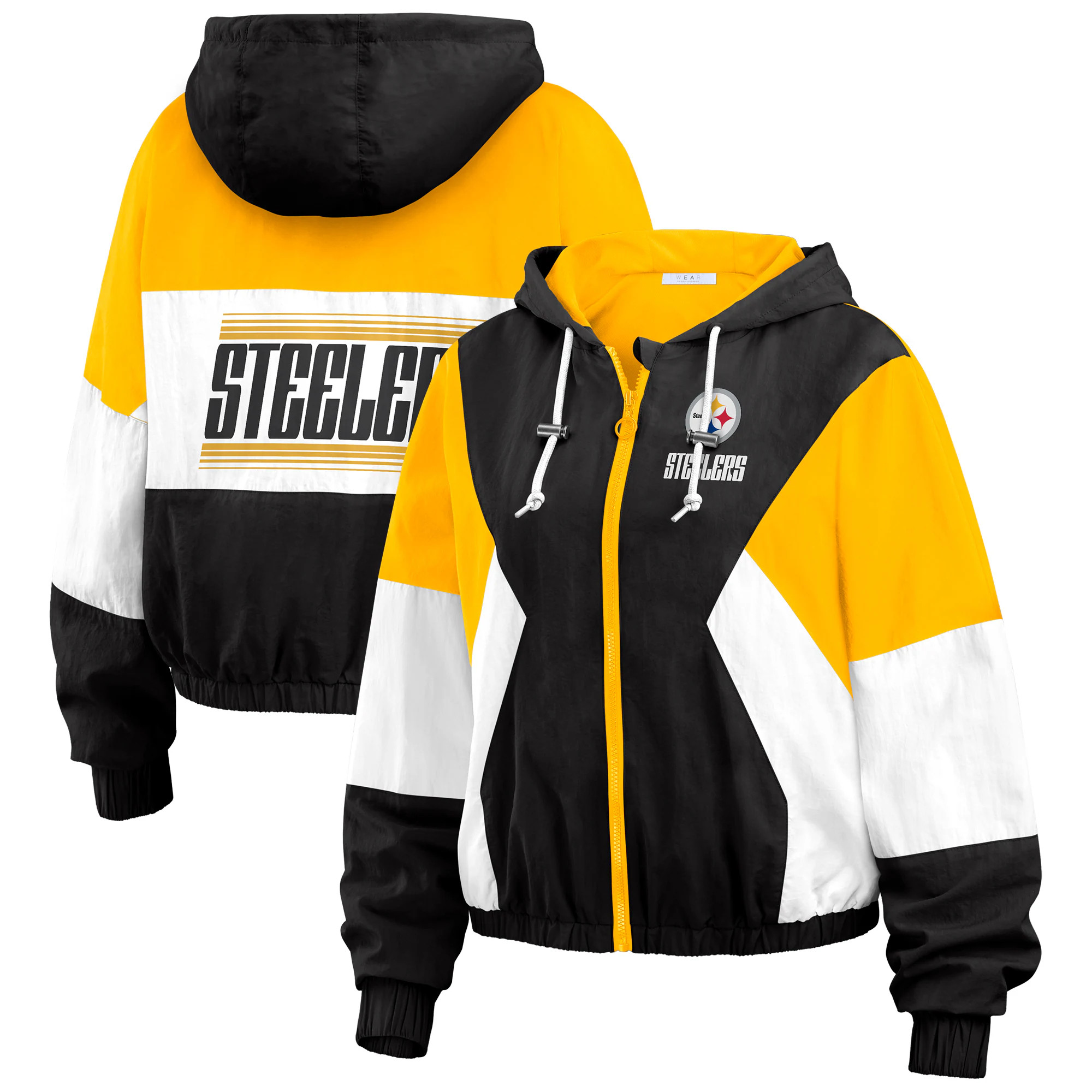 Women's Pittsburgh Steelers  WEAR by Erin Andrews Black Color Block Full-Zip Windbreaker Jacket | NFL Shop