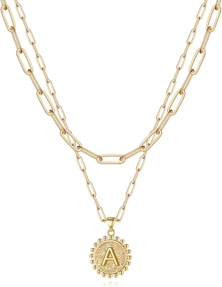 Yoosteel Gold Initial Necklaces for Women Girls, 14K Gold Plated Dainty Layering Paperclip Link Chai | Amazon (US)