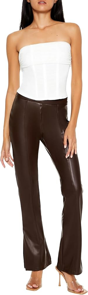 Forever 21 Womens Faux Leather Split-Hem Flare Pants | Amazon (US)