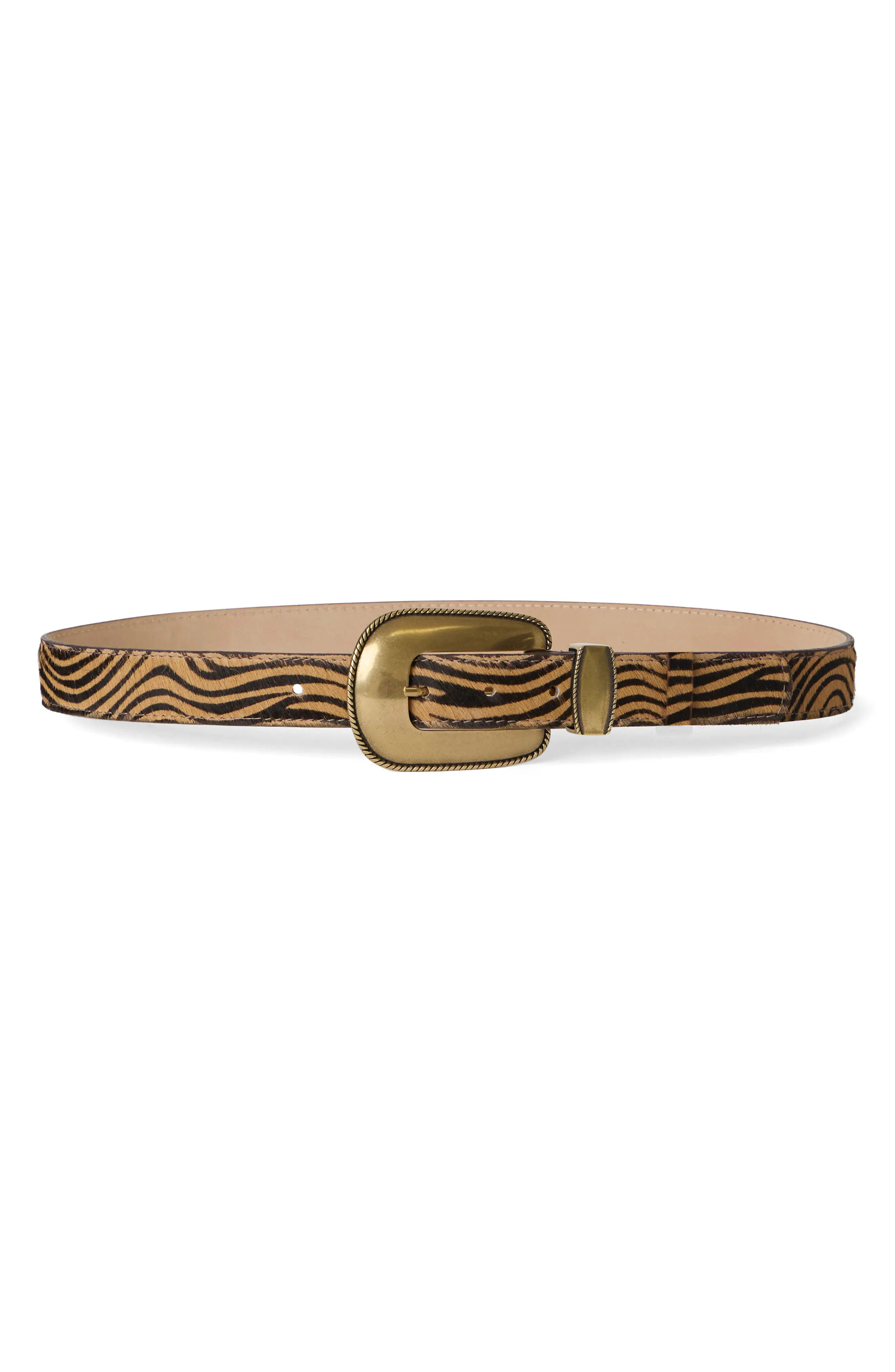B-Low the Belt Walker Genuine Calf Hair Belt in Tiger Brass at Nordstrom, Size Small | Nordstrom