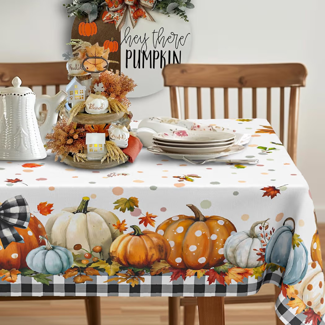 Fall Pumpkin Tablecloth Thanksgiving Autumn Buffalo Plaid Table Cloth 60"x84", Waterproof and Reu... | Amazon (US)