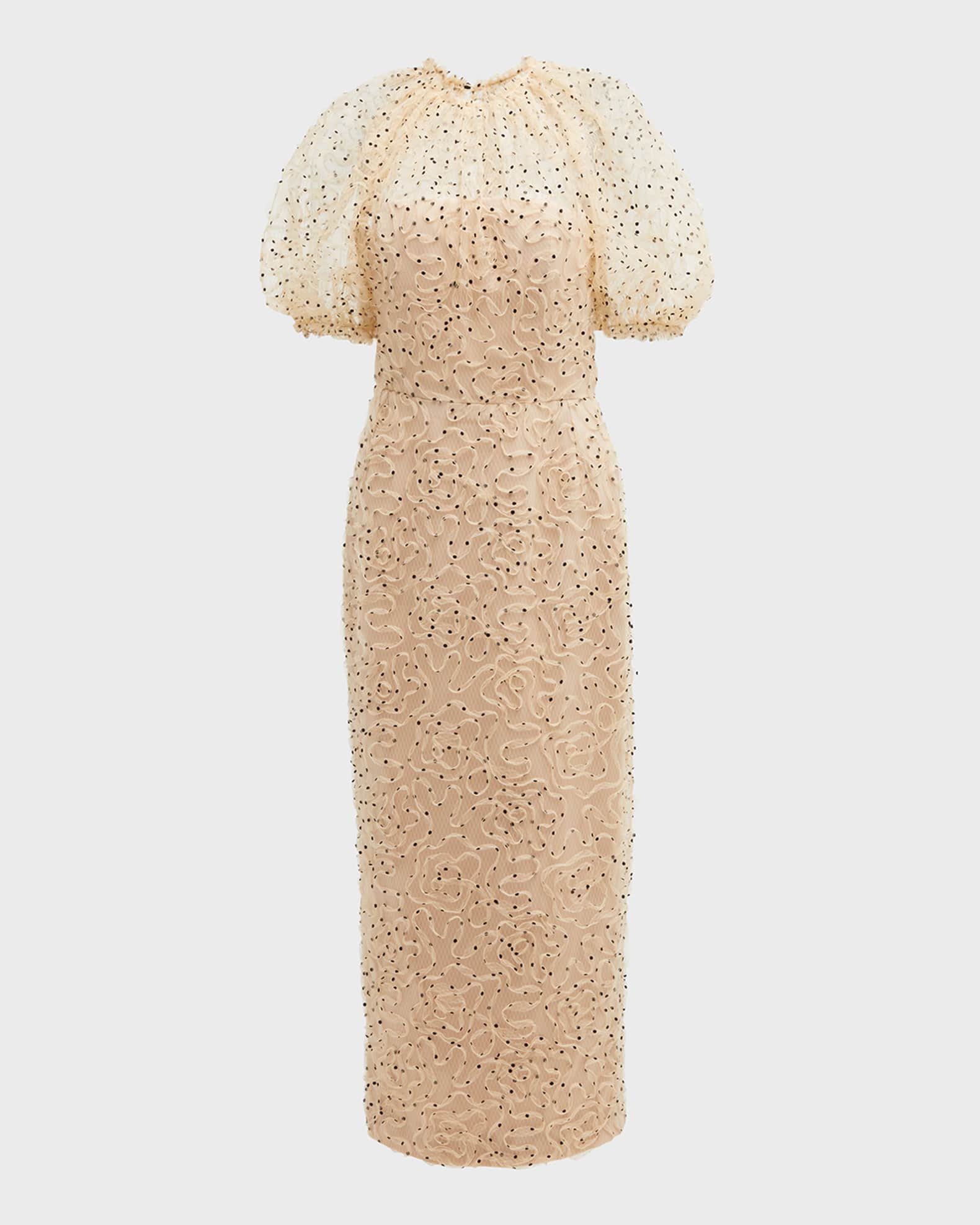 Lela Rose Blouson Sleeve Dotted Sheath Dress | Neiman Marcus