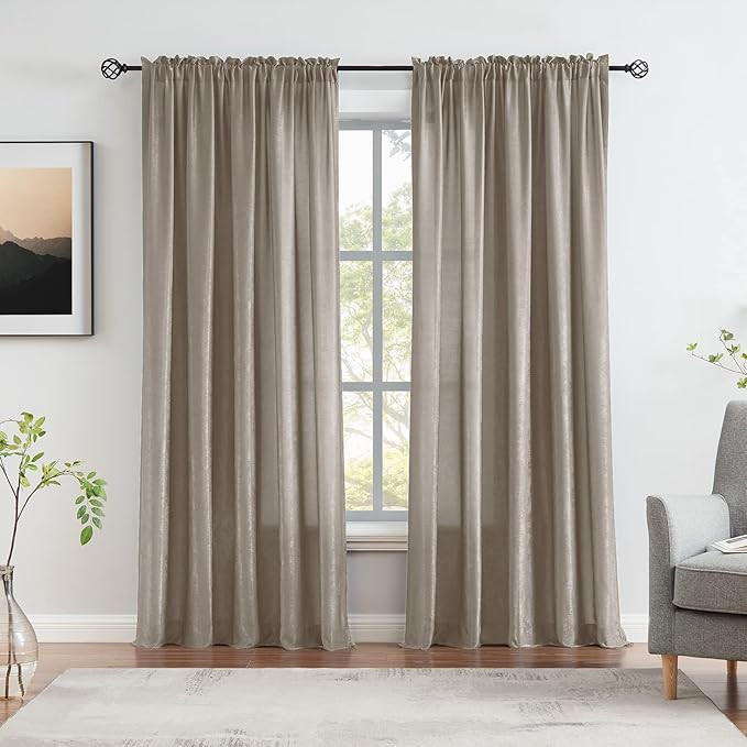 Melodieux Taupe Velvety Semi Sheer Curtains 84 Inch Length for Bedroom, Living Room Natural Cotto... | Amazon (US)