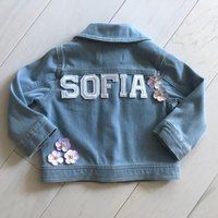 Toddler Baby Girls Denim Jacket | Personalized Custom Jean Patches Kids Flowers Flower Girl Birthday | Etsy (US)