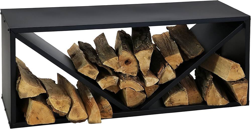 Sunnydaze Triple Triangle Black Powder-Coated Steel Log Rack - Outdoor and Indoor Firewood Storag... | Amazon (US)