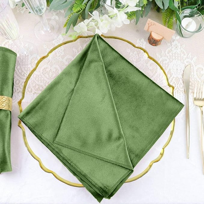 Efavormart 20"x20" Olive Green Wholesale Premium Seamless Velvet Linen Napkins - 5 PCS | Amazon (US)