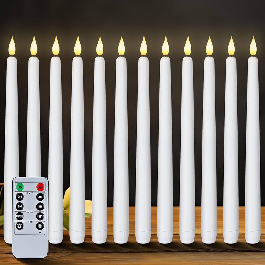 Homemory 12 Pcs Flameless Taper Candles with Remote Timer Dimmer, 11 inches White LED Taper Candl... | Amazon (US)