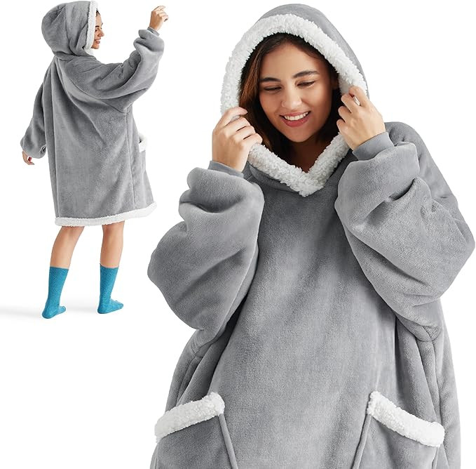 Bedsure Wearable Blanket Hoodie - Sherpa Hooded Blanket as Gifts for Mom Women Girlfriend Kids, C... | Amazon (US)