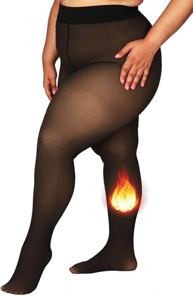 Amazon.com: SUREPOCH Plus Size Fleece Lined Tights for Women, Winter Fake Translucent Warm Pantyh... | Amazon (US)