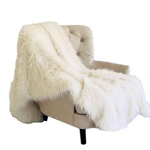 Plutus 96" x 110" Mongolian Faux Fur Luxury Throw in Off White | Cymax