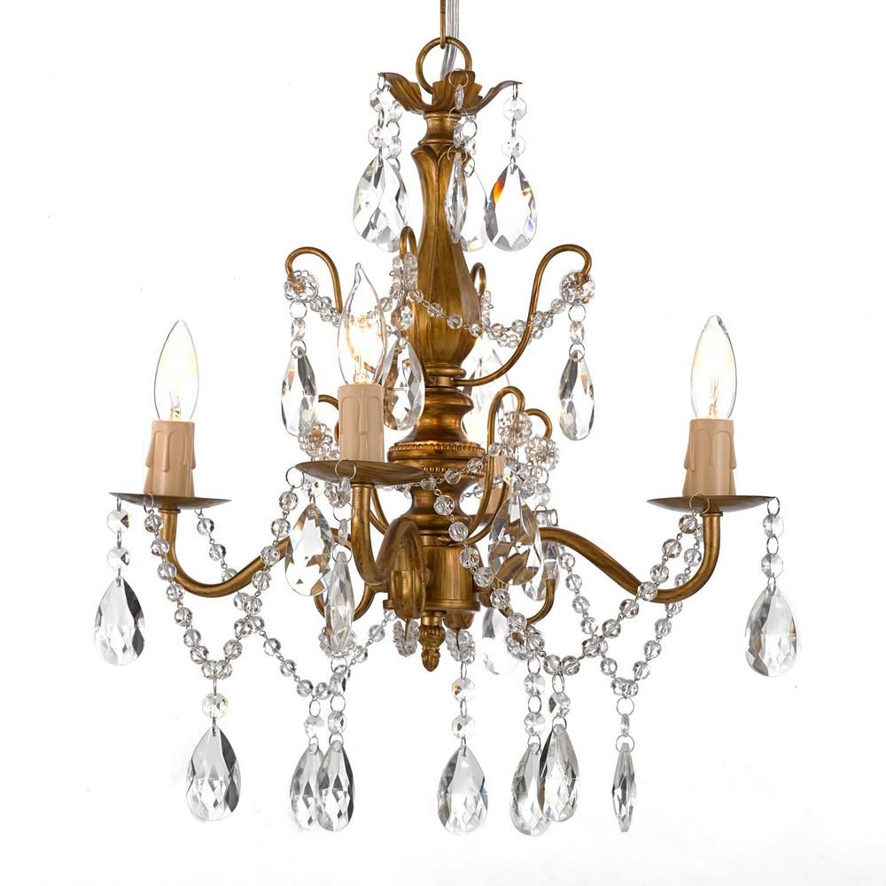 Contemporary 4-Light Gold Iron and Crystal Chandelier | The Home Depot