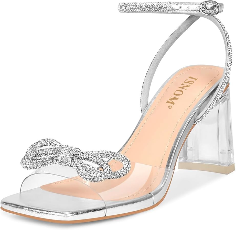 ISNOM Clear Rhinestone Heels for Women, Comfortable and Sassy, Suitable for All Occasions | Amazon (US)