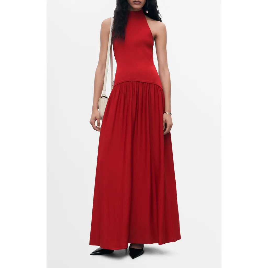 MANGO Halter Mixed Media Dress in Red at Nordstrom Rack, Size 4 | Nordstrom Rack