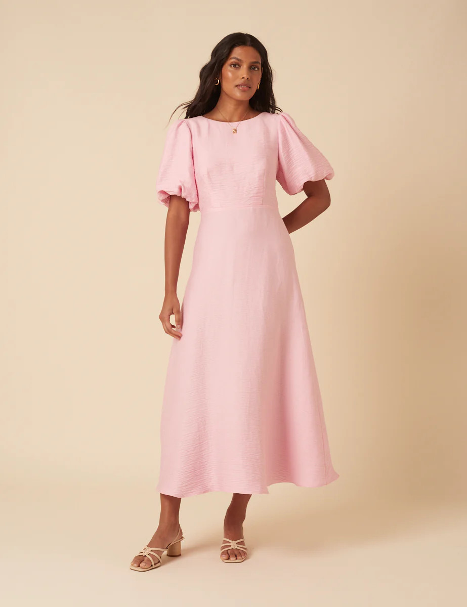 Baby Pink Puff Sleeve Zola Midi Dress | Nobody's Child
