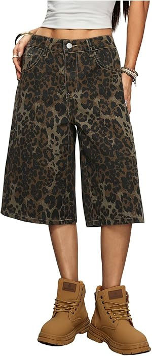 WDIRARA - Pantalones cortos de mezclilla de cintura baja y pierna ancha para mujer, bermudas de m... | Amazon (US)