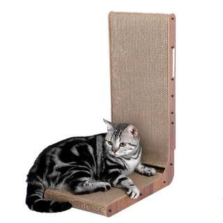 Cat Scratcher with Cat Toys Ball Track, Build-in Ball, L-Shaped Scratcher, Cardboard Lounge Bed | The Home Depot