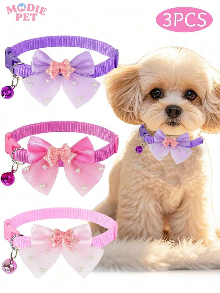 1pc Or 3pcs Set Cute Shiny Bow Bell Pet Collar For Daily Use - For Cats And Dogs | SHEIN
