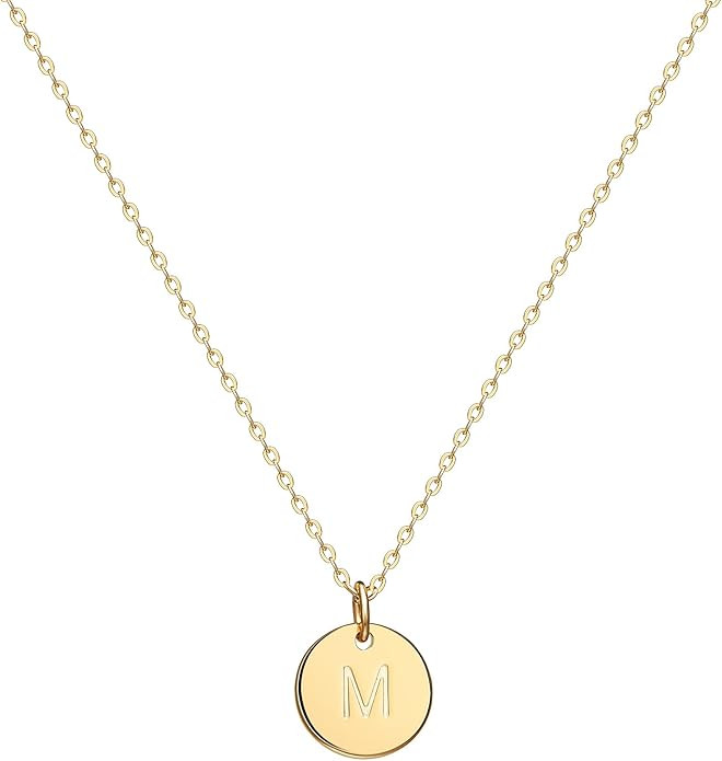 Valloey Rover Gold Initial Pendant Necklace, 14K Gold Plated Disc Double Side Engraved 16.5" Adju... | Amazon (US)