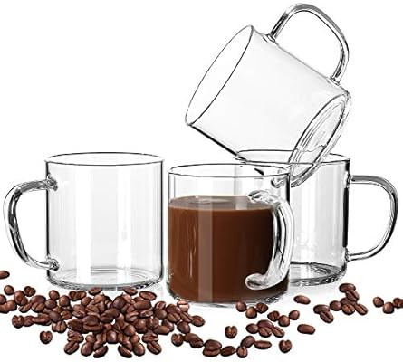 LUXU Glass Coffee Mugs Set of 4,Large Wide Mouth Mocha Hot Beverage Mugs(14oz),Clear Espresso Cup... | Amazon (US)