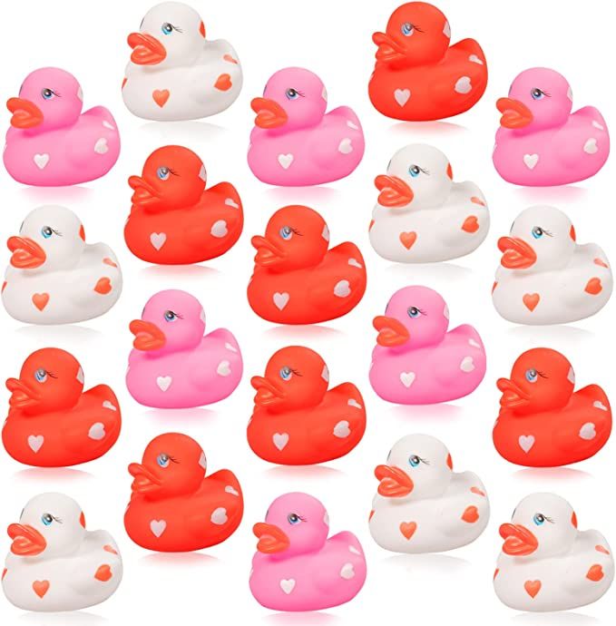 20pcs Mini Rubber Ducks Valentines Day Party Favors Small 2.36” Assorted Pink Red White Squeaky... | Amazon (US)