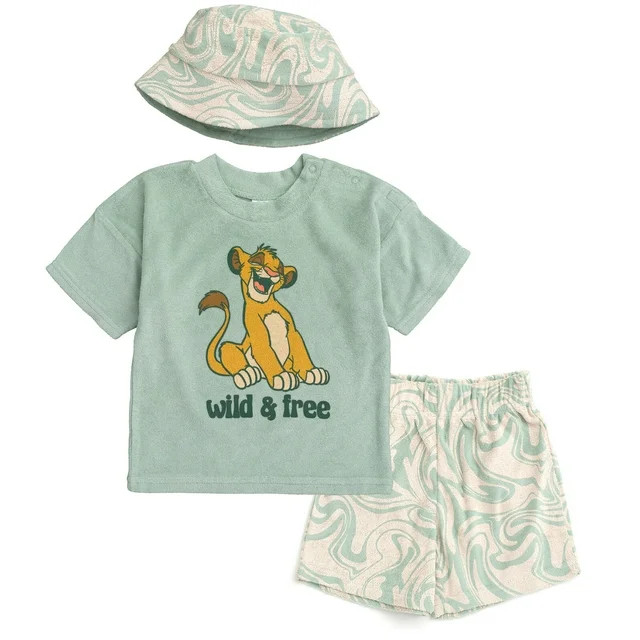Disney Lion King Mickey Mouse Simba Baby T-Shirt Shorts and Hat 3 Piece Newborn to Infant | Walmart (US)