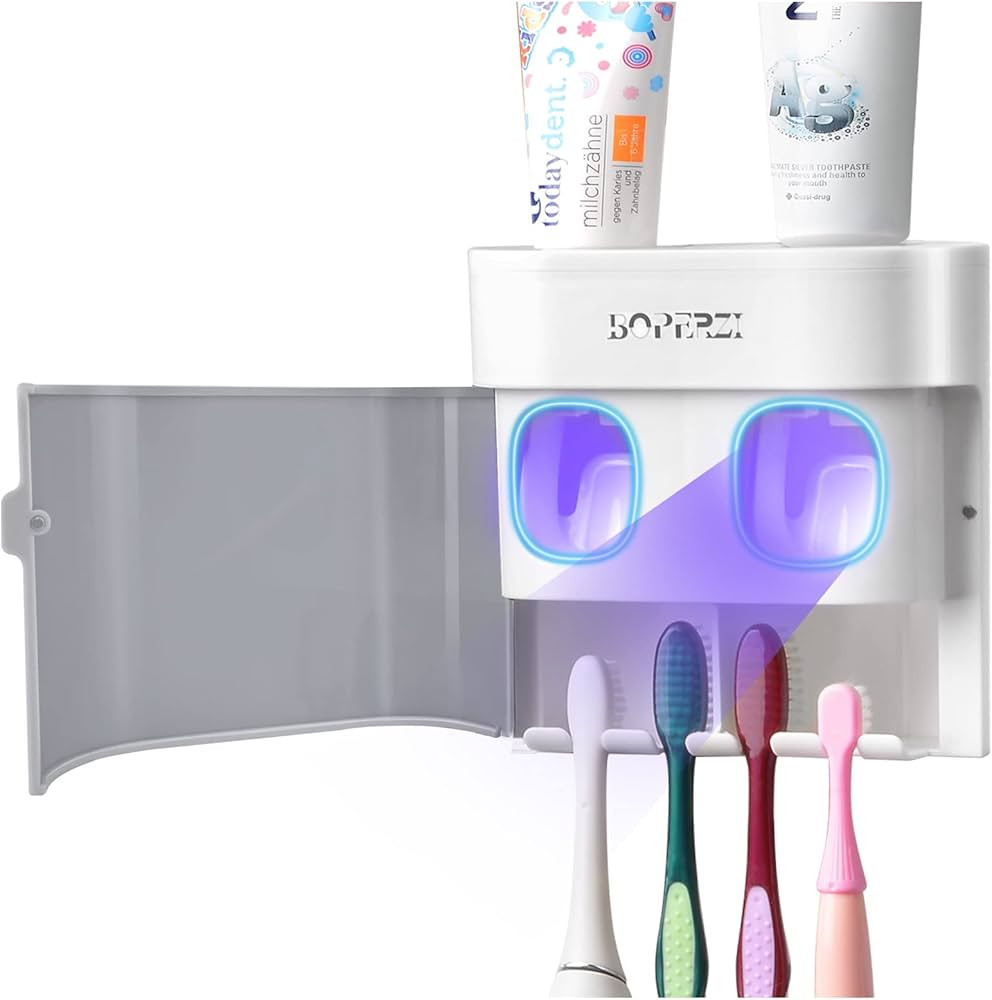 Boperzi Toothbrush Holder Wall Mounted Toothpaste Dispenser Gray Dustproof Cover for Shower Bathr... | Amazon (US)