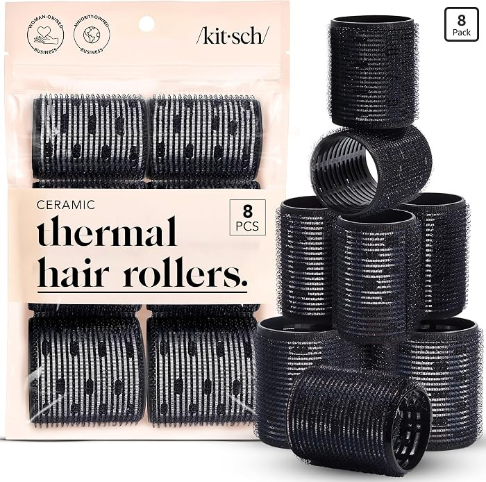 Kitsch Ceramic Hair Rollers for Women - Black, 8 Count (Pack of 1) | Amazon (US)