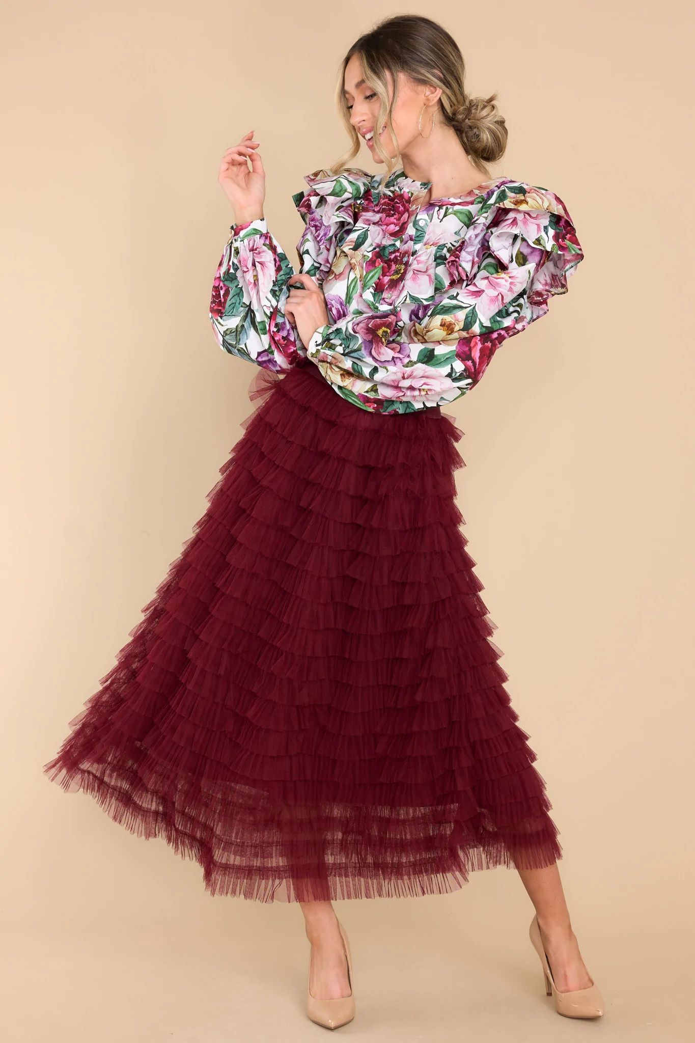 Good Luck Charm Burgundy Skirt | Red Dress 