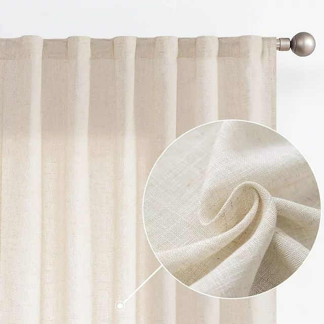 Nature Linen Curtains 84 inch Length 2 Panels Blended Drapes Rod Pocket Back Tab Beige | Walmart (US)