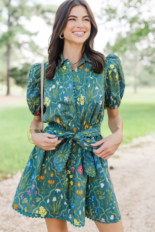 Ready Or Not Teal Floral Dress | The Mint Julep Boutique