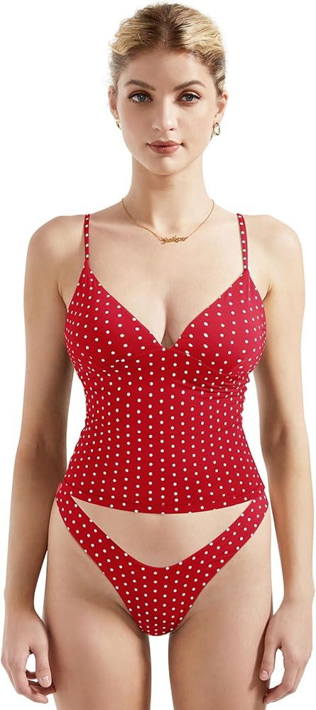 SUUKSESS Women Sexy Deep V Neck Sleeveless Fitted Basic Tops Y2K Tank Top Cami | Amazon (US)