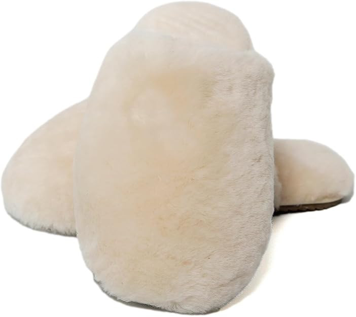 Womens Natural Sheepskin Fur Warm Slipper Comfy Slip on House Slippers Indoor Outdoor Scuff Slipp... | Amazon (US)