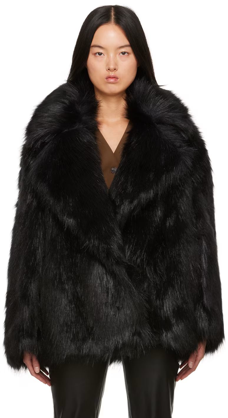 Black Fallon Faux-Fur Coat | SSENSE