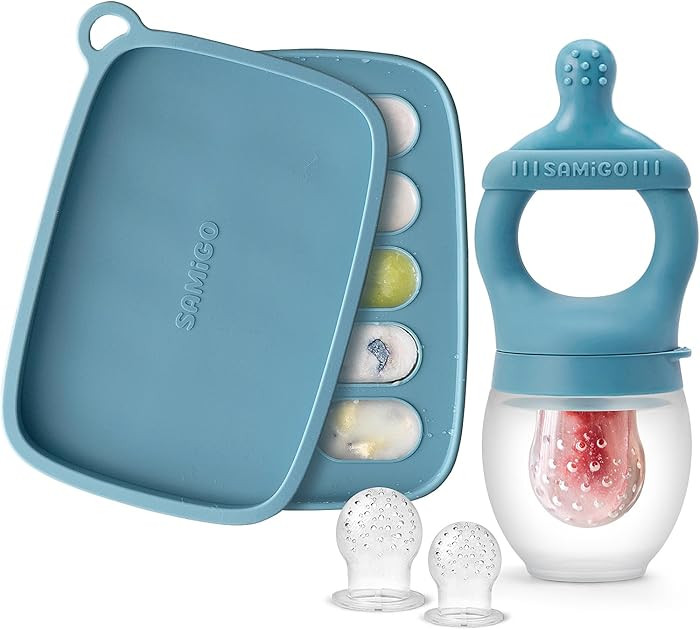 SAMiGO Baby Food Fruit Feeder and Breastmilk Popsicle Mold Set, Silicone Fruit Teether, Food Feed... | Amazon (US)