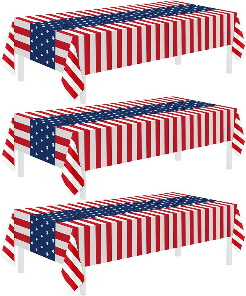 3 Pack Patriotic Tablecloth, Disposable Plastic Tablecloth 54" x 108" Patriotic Decorations, Birt... | Amazon (US)