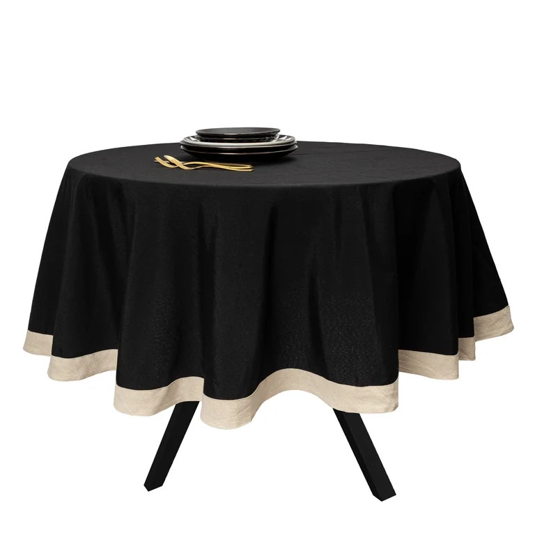 Thyme & Table 70" Round Tablecloth, Black with Gold Lurex Border | Walmart (US)