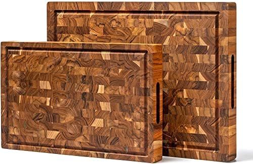 Ziruma Set of 2 End Grain Teak Cutting Boards (Large: 20x15 x 2 in + Medium: 17x11 x 1.5 in) Coated  | Amazon (US)