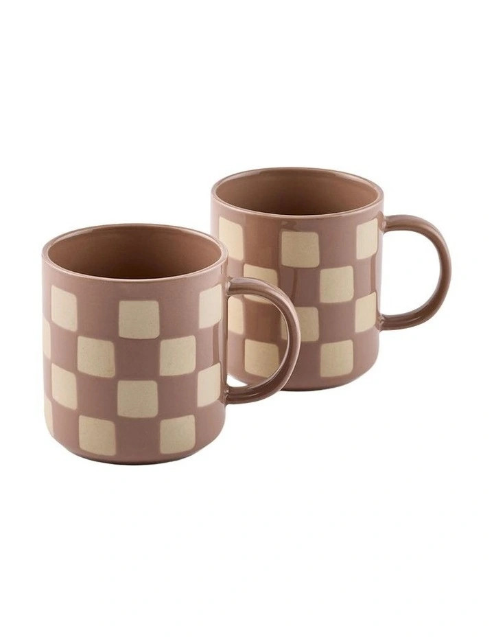 Salt&PepperCheck Mug 400ml Set Of 2 in Cinnamon | Myer