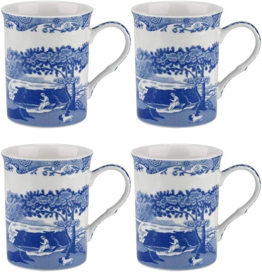 Blue Italian Set of 4 Mugs, Porcelain, Blue and White, 8.5 x 12 x 10.5 cm | Amazon (US)