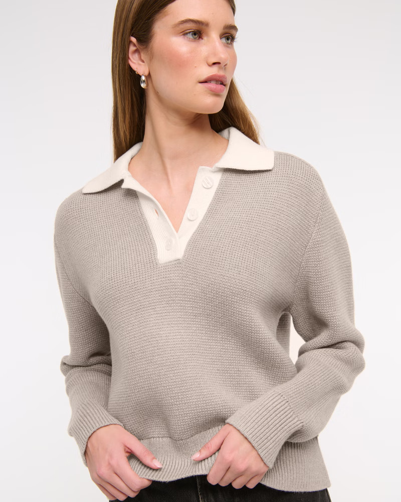 Women's Easy Long-Sleeve Sweater Polo | Women's Tops | Abercrombie.com | Abercrombie & Fitch (US)