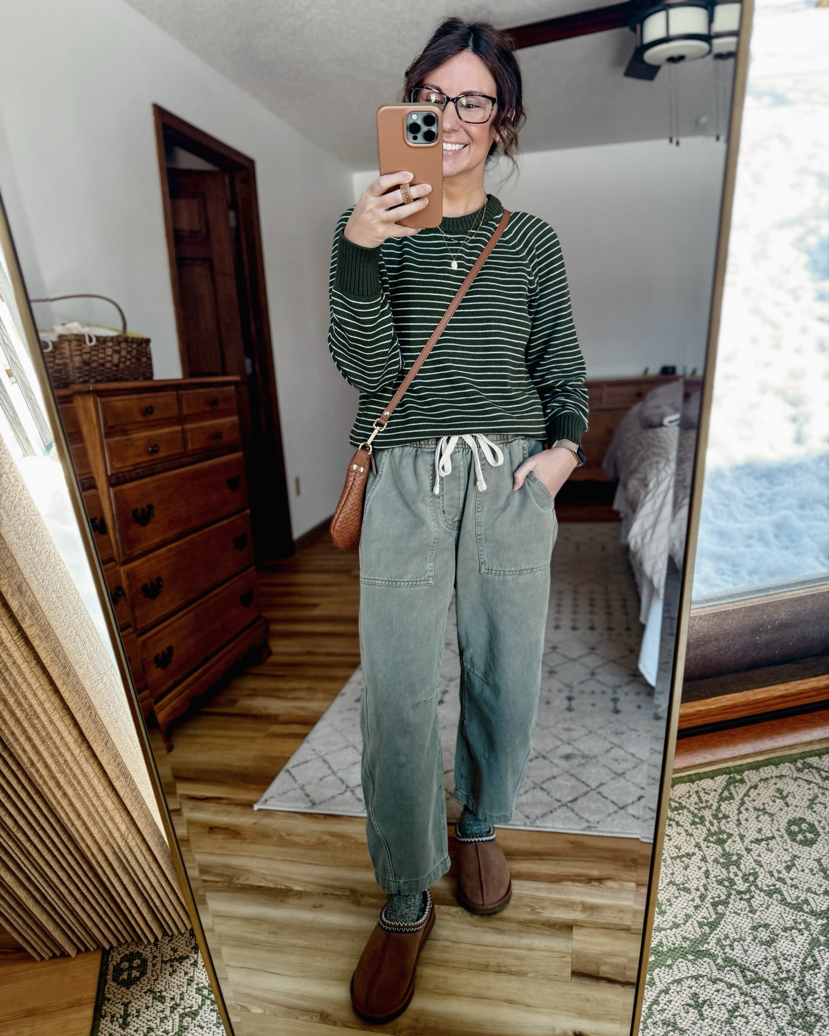 Wearing xs petite in my sweater (100% cotton!) and xs petite/short in my barrel pants. My uggs are true to size in size 6. 
This crossbody bag from @Quince is stunning!!

#LTKPetite #LTKootd #LTKgrwm