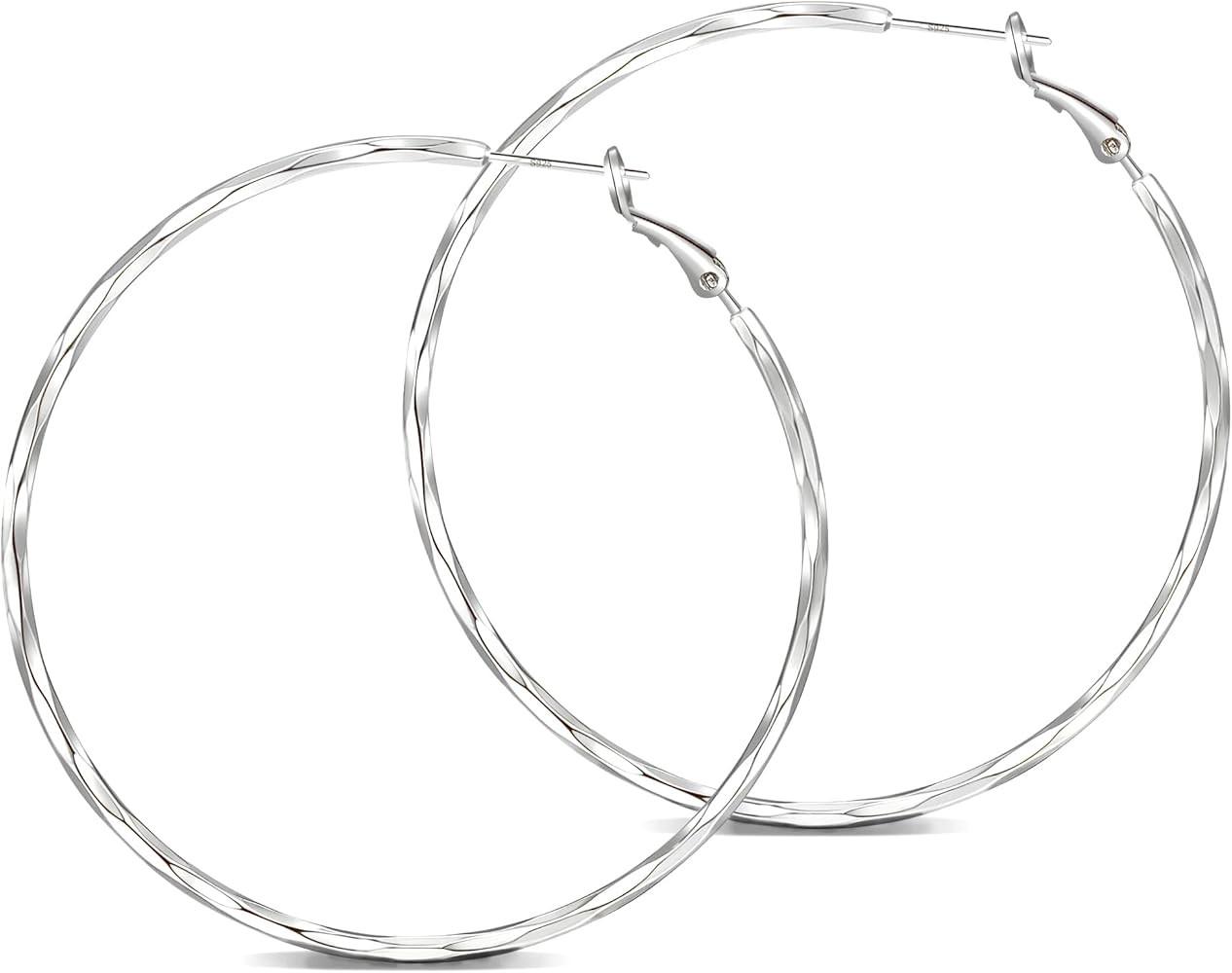 2MM Thin Gold Hoop Earrings Sterling Silver Post Hoop Earrings For Women Diamond-Cut Gold Hoops E... | Amazon (US)