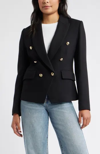 Caslon® Double Breasted Twill Blazer in Black at Nordstrom Rack, Size X-Large | Nordstrom Rack