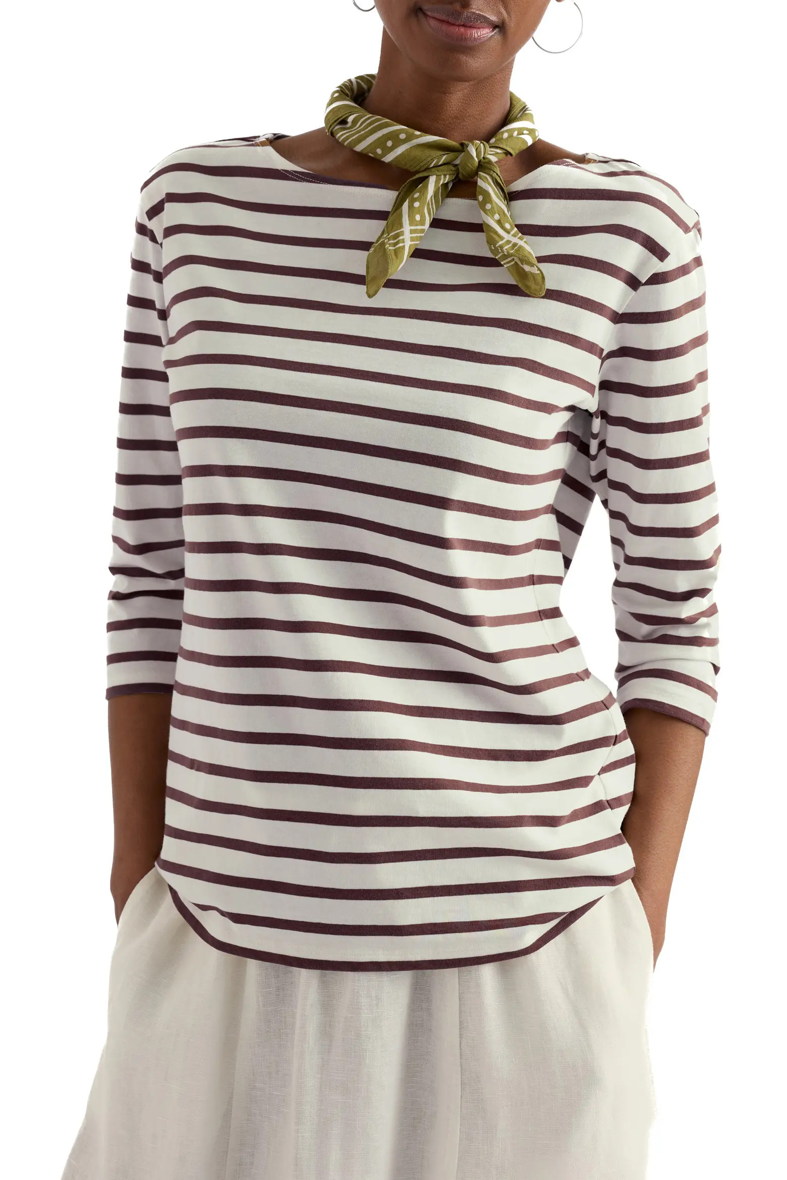 Sailor Stripe Three Quarter Sleeve Organic Cotton T-Shirt (Women) | Nordstrom | Nordstrom