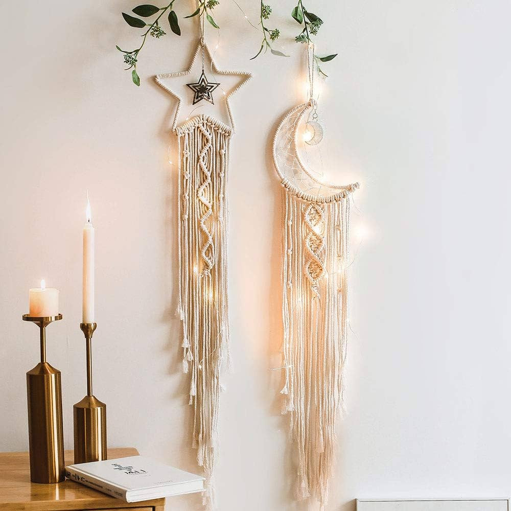 Star Moon Dream Catcher,Handmade Dream Catcher,Bohemian Hippie Decor,Wall Decoration,Bedroom Deco... | Amazon (US)