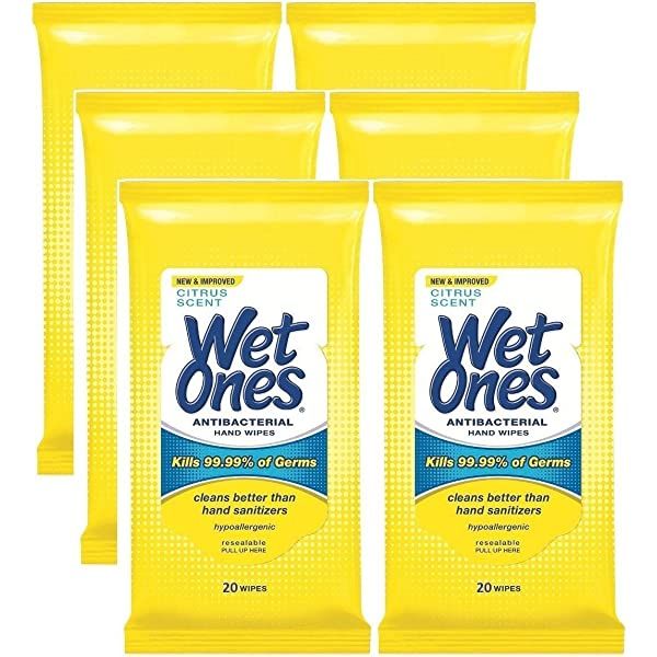 Wet Ones Antibacterial Hands & Face Wipes, Citrus Scent, 20 Count Travel Pack (Pack of 10) | Amazon (US)