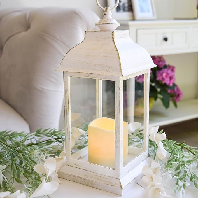 Kate Aspen LED Vintage Decorative White Manchester -Rustic Home Shelf Decor Lantern, One Size (18... | Amazon (US)